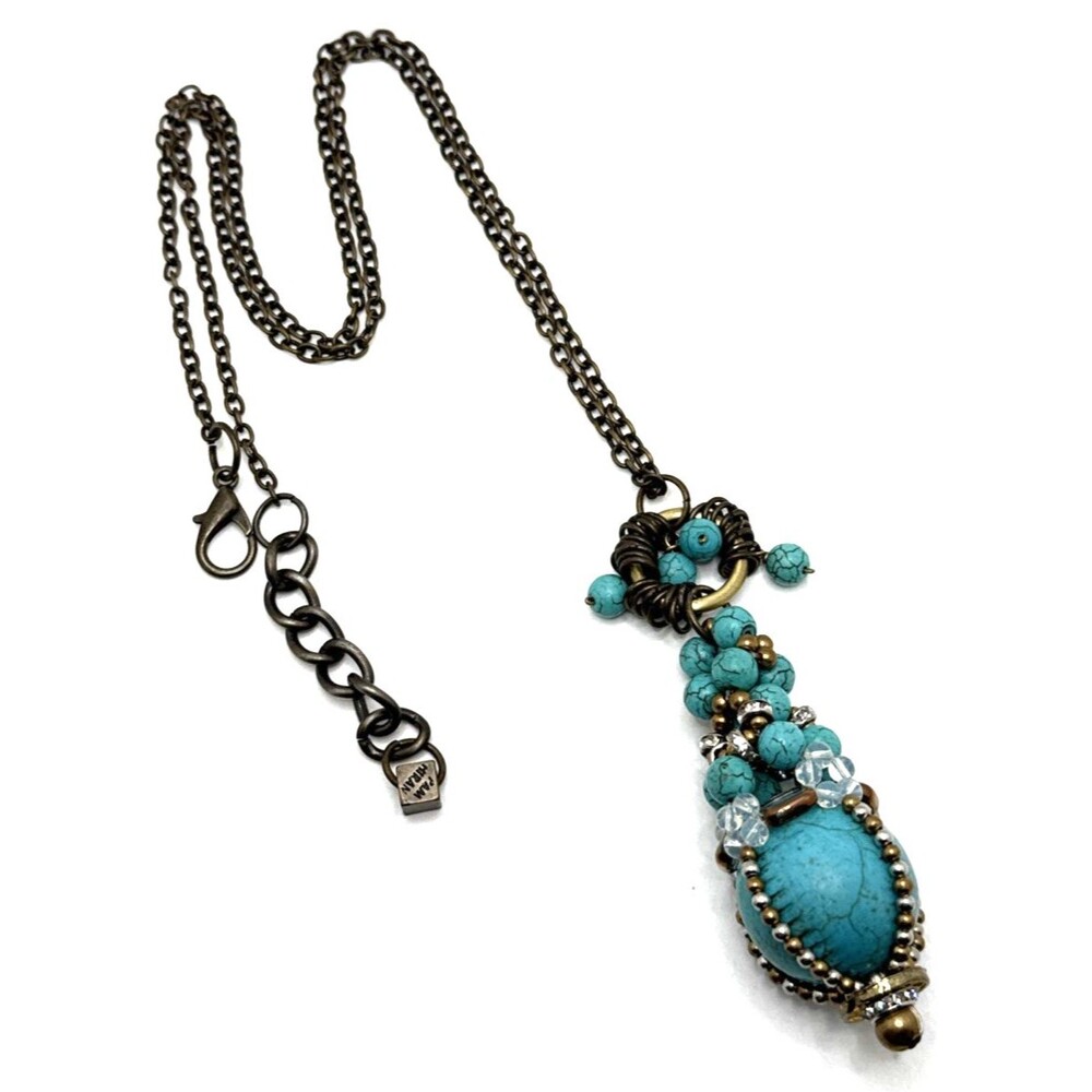 PAM HIRAN Anthropologie Howlite Chunky Dianthus Necklace Long Statement 32" -35"